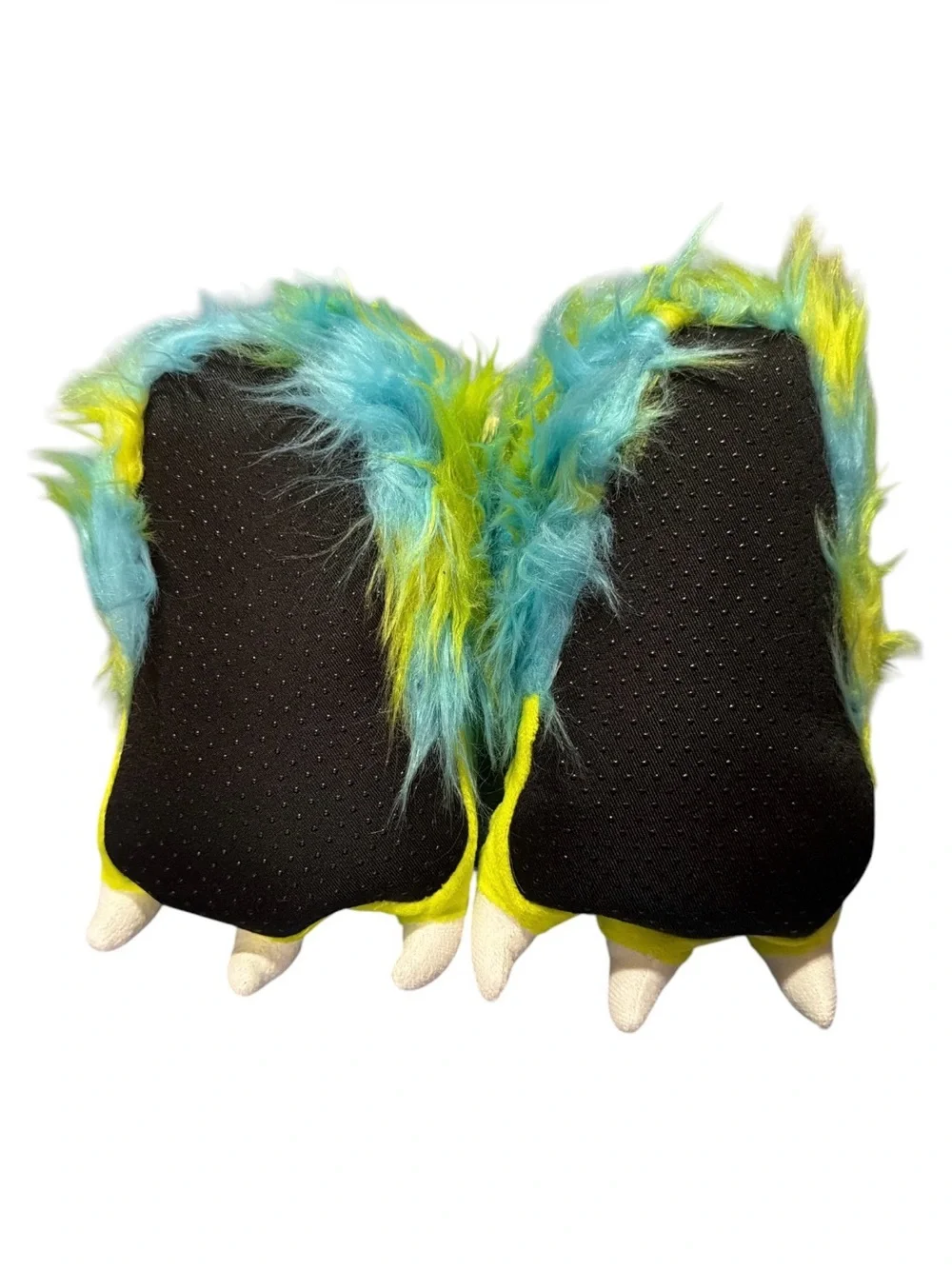 Lazy One Fuzzy Monster Claw Slippers in Lime Green & Aqua
